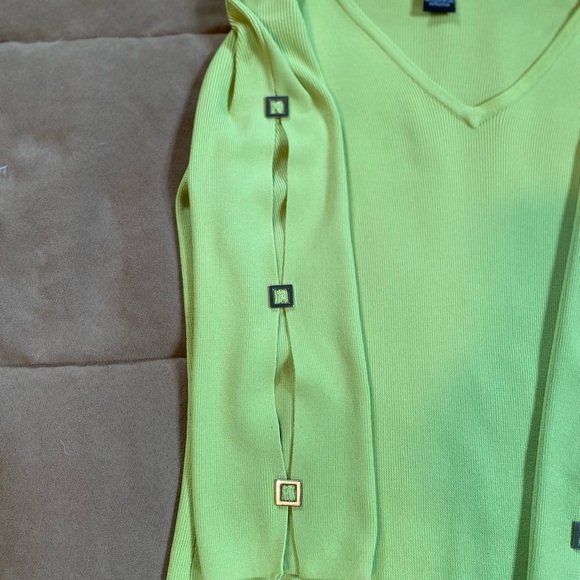 ZIANI COUTURE - Lime Green Ribbed Top with Silver Square Accents on Sleeves - Picture 4 of 7